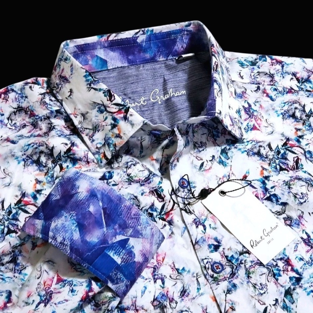 NEW Robert Graham Abstract XL White Multicolor Classic Fit Sport Shirt